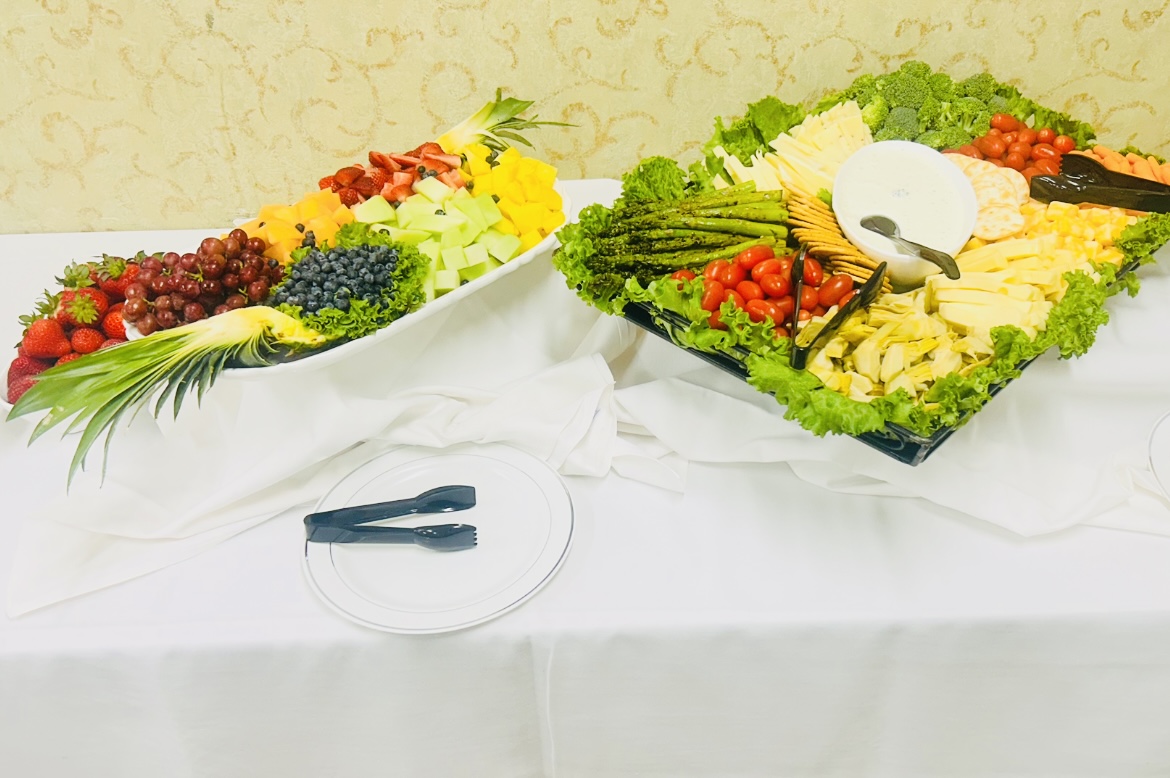 Vibrant fruit and vegetable platters for a corporate event in Atlanta, catered by Heather Fraser of Fraser Fusion Co.