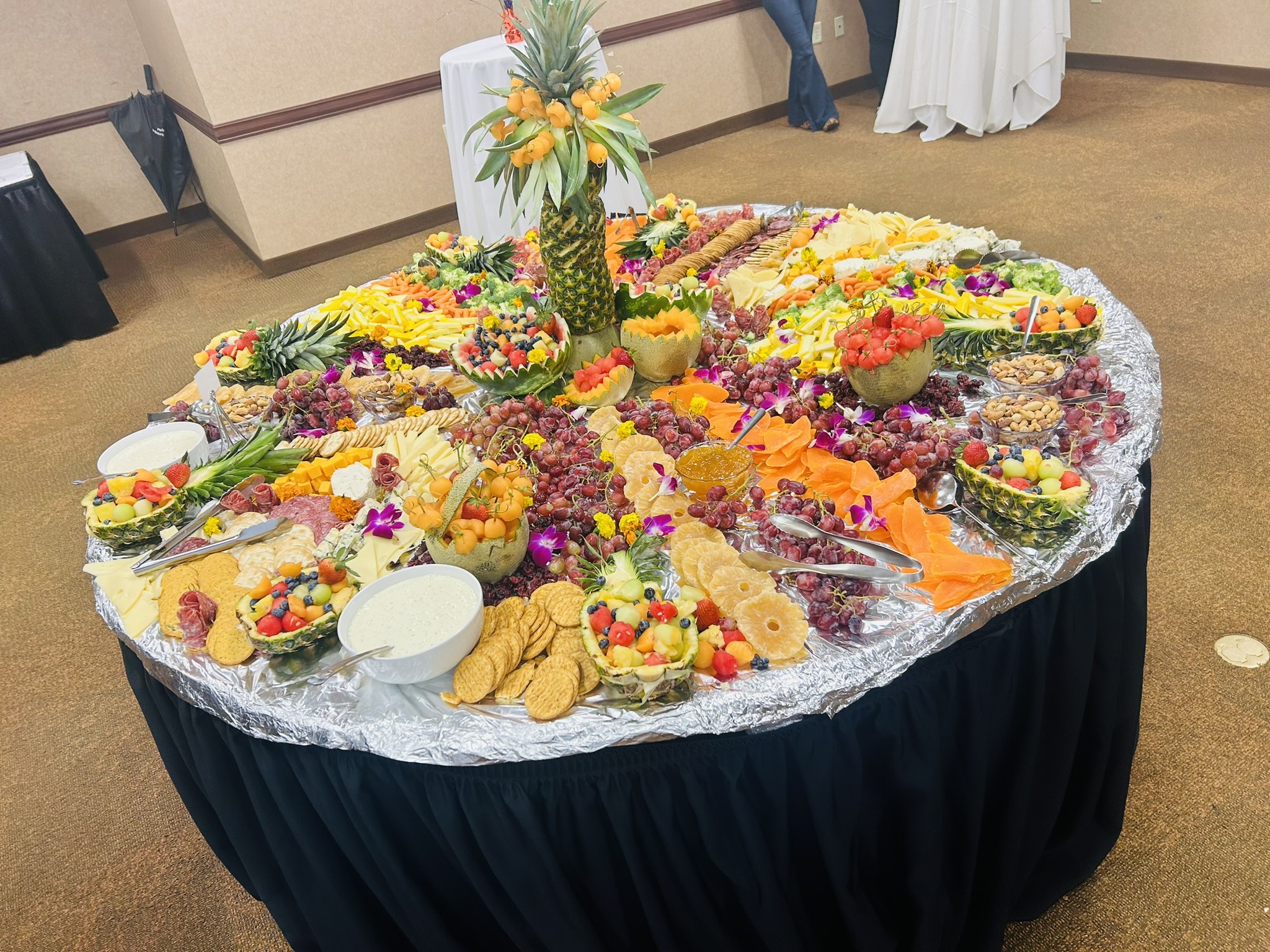 A lavish buffet for a private party in Atlanta, featuring Caribbean-inspired dishes by Fraser Fusion Co.